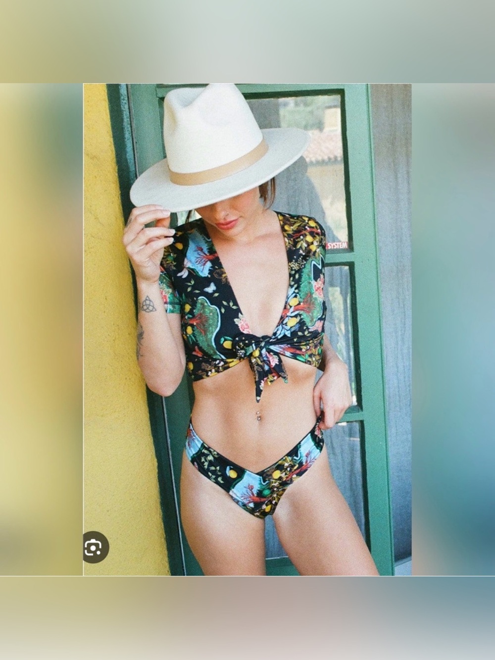 NWT Free People Hah Bikini Floral Front Tie Tankini Swimsuit Top Size Small